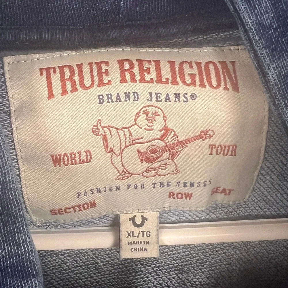 True Religion Indigo Denim Zip Up Hoodie Blue Buddha World Tour Mens XL 50024-00